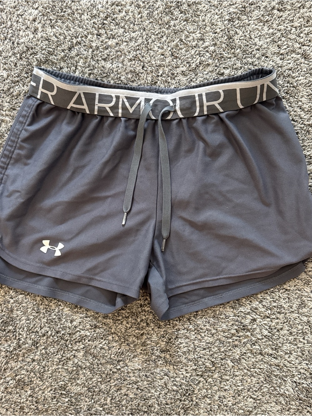 Under Armour Women's Charcoal Gray Athletic Shorts with Logo Waistband